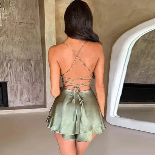 Backless Satin Flair Mini Dress – Hot Sale Off 50%