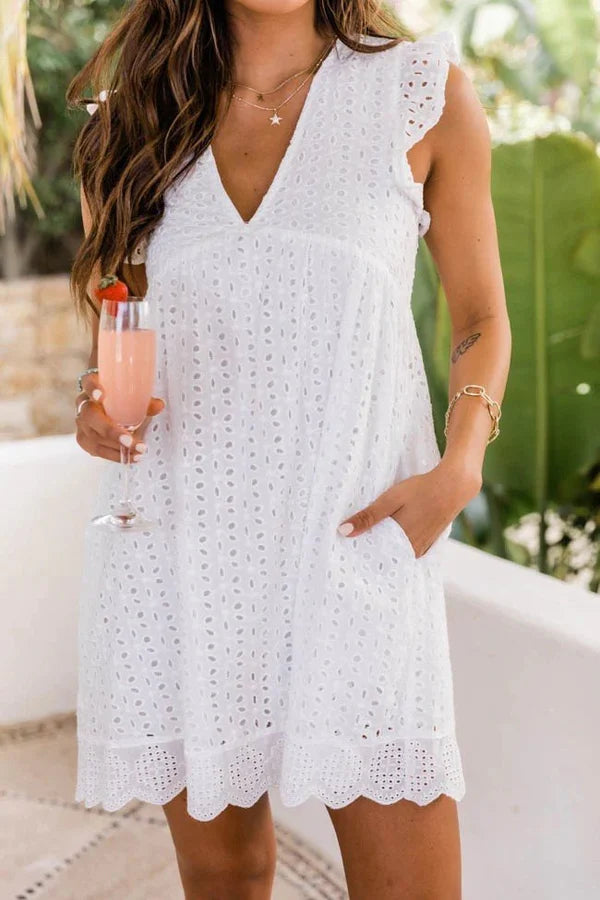 V-neck Sleeveless Mini Dress with Lace - Summer Fashion 2023