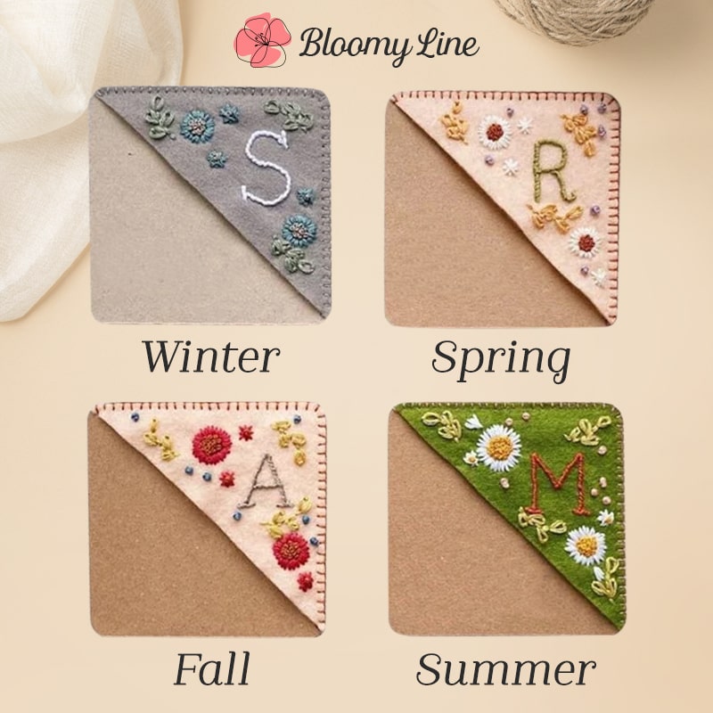 Bloomy Line – Personalized Hand Embroidered Corner Bookmark