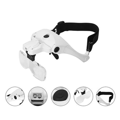 Vision Aid Magnifying Glasses with 5 Lenses, LED Light, Headband