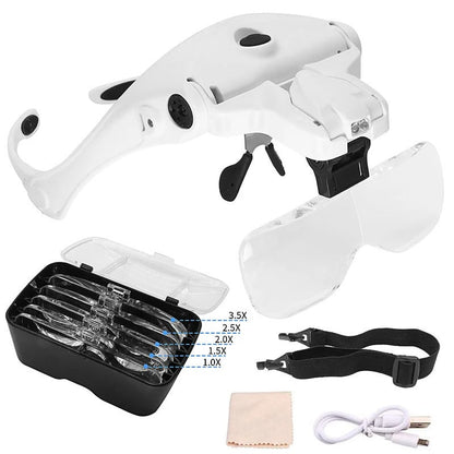 Vision Aid Magnifying Glasses with 5 Lenses, LED Light, Headband