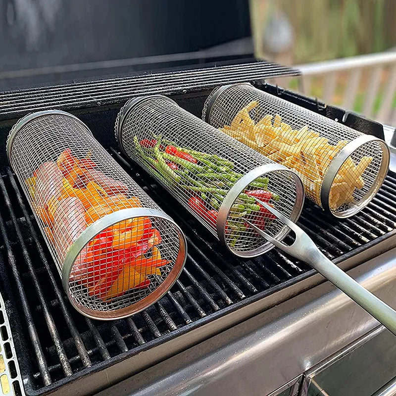 BBQ Basket Stainless Steel Rolling Grilling Basket - Hot Sale 50% Off