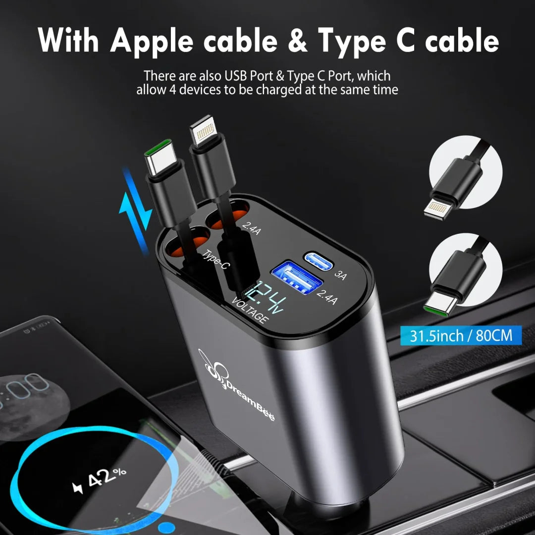 KNIGHT RETRACTABLE FAST CAR CHARGER (BUY 2 VIP SHIPPING)