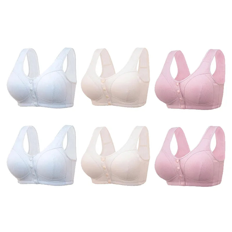 COMFORTABLE FRONT-CLOSURE WIRELESS PLUS SIZE BUTTON BRA - BUY 1 GET 3 (3PACKS)