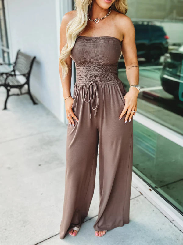 Off Shoulder Solid Color Smocked Jumpsuit (Buy 3 Free Shipping) - Last Day 50% OFF