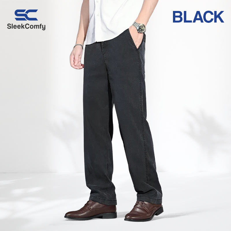 SleekComfy - All Day Comfort Straight Regular Fit Denim Trousers