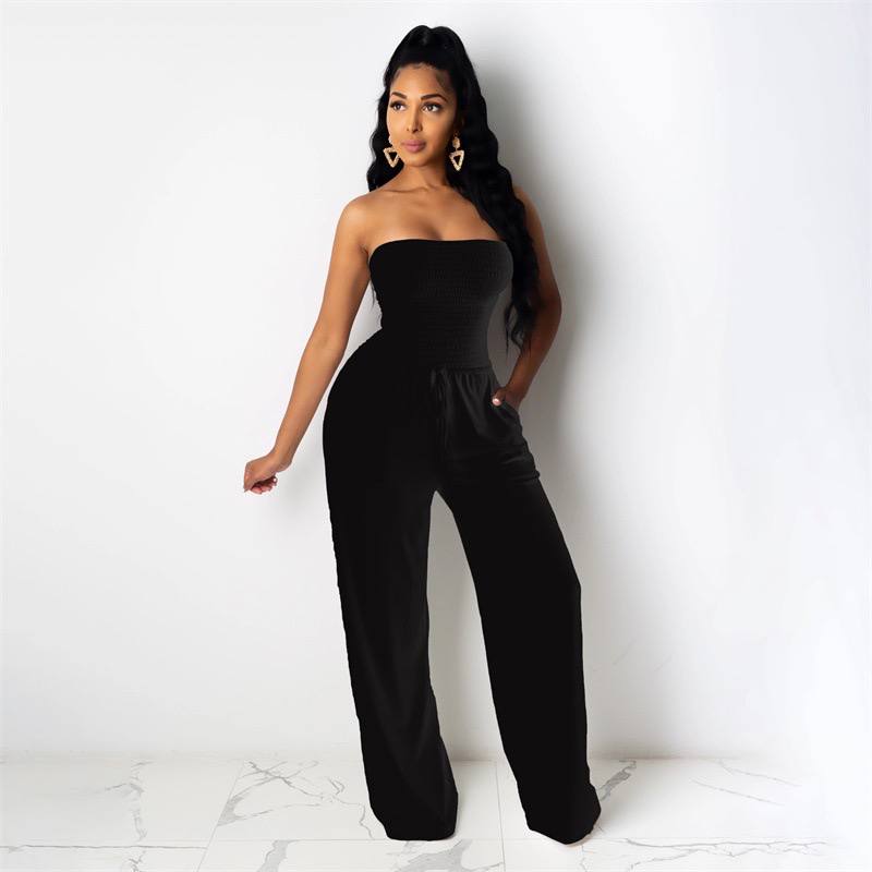 Off Shoulder Solid Color Smocked Jumpsuit (Buy 3 Free Shipping) - Last Day 50% OFF