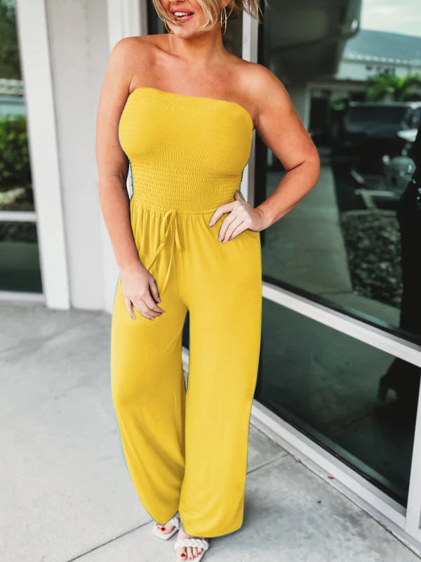 Off Shoulder Solid Color Smocked Jumpsuit (Buy 3 Free Shipping) - Last Day 50% OFF