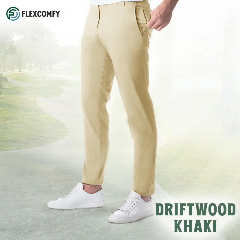 FlexComfy - Men's High Waist Straight Fit Stretch Khakis