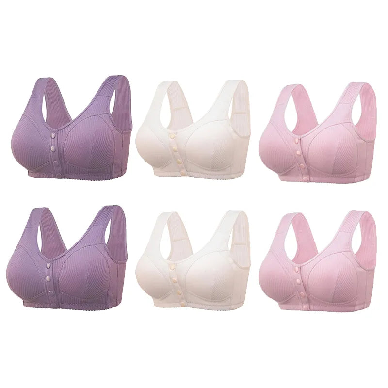 COMFORTABLE FRONT-CLOSURE WIRELESS PLUS SIZE BUTTON BRA - BUY 1 GET 3 (3PACKS)