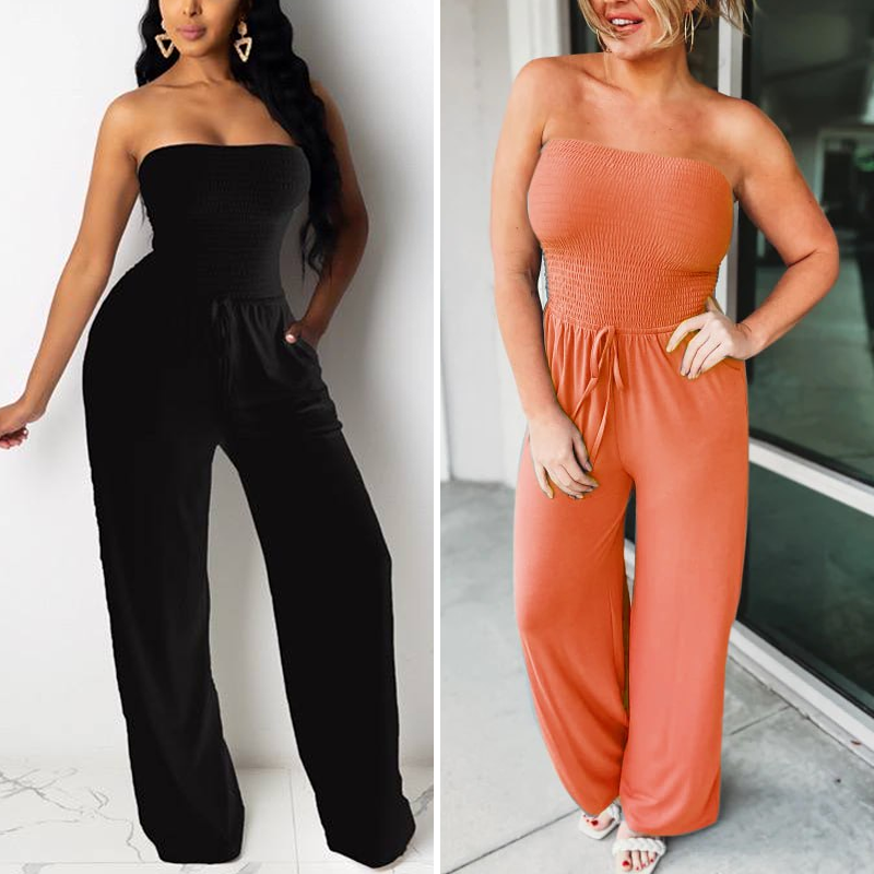 Off Shoulder Solid Color Smocked Jumpsuit (Buy 3 Free Shipping) - Last Day 50% OFF