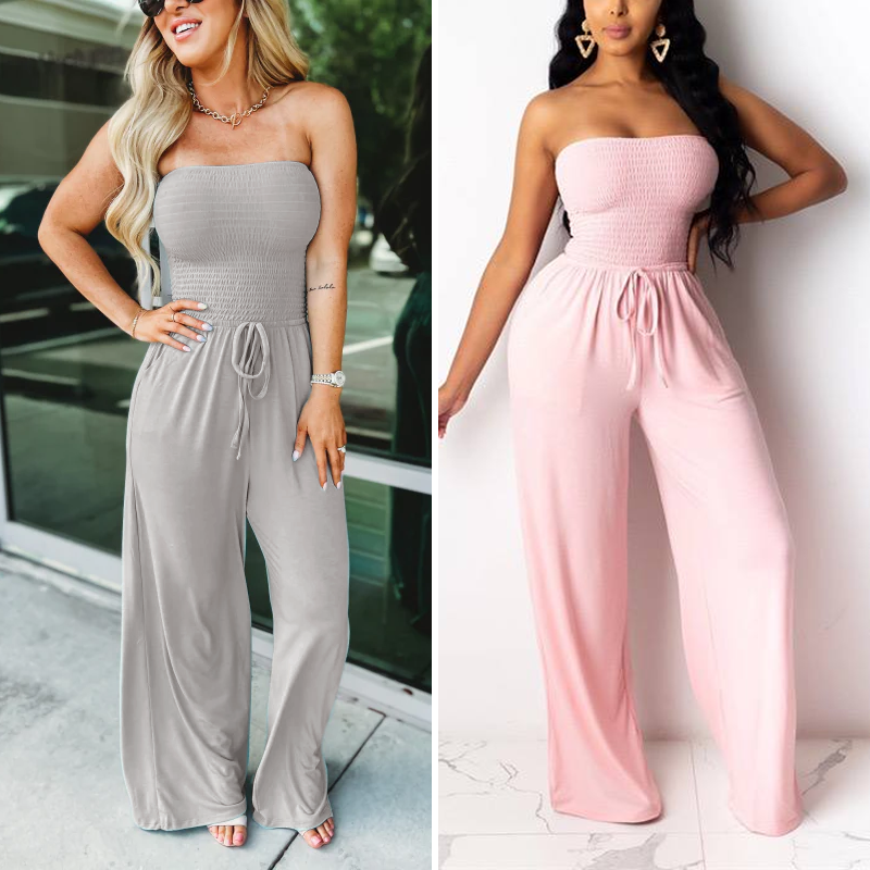 Off Shoulder Solid Color Smocked Jumpsuit (Buy 3 Free Shipping) - Last Day 50% OFF