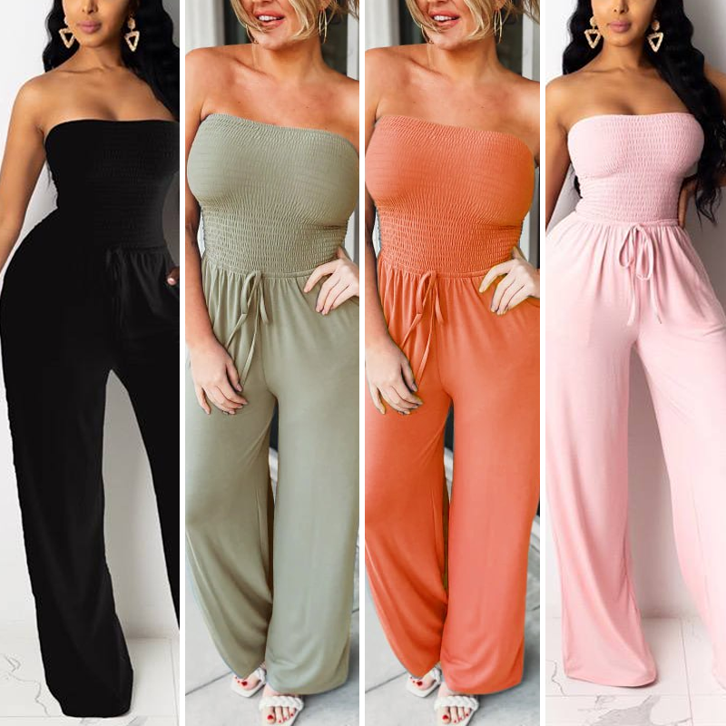 Off Shoulder Solid Color Smocked Jumpsuit (Buy 3 Free Shipping) - Last Day 50% OFF