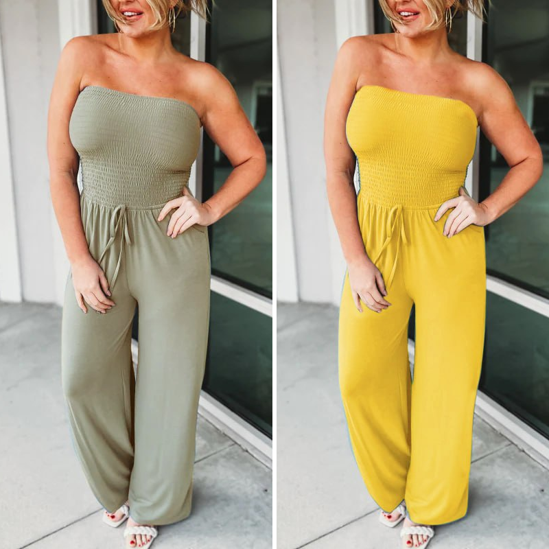 Off Shoulder Solid Color Smocked Jumpsuit (Buy 3 Free Shipping) - Last Day 50% OFF