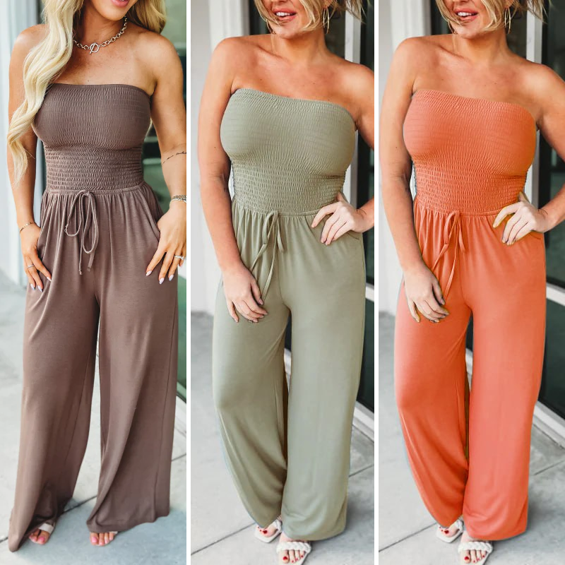 Off Shoulder Solid Color Smocked Jumpsuit (Buy 3 Free Shipping) - Last Day 50% OFF