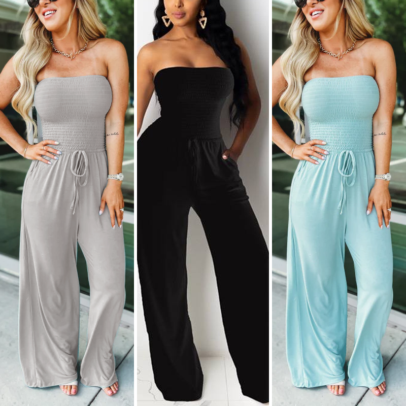 Off Shoulder Solid Color Smocked Jumpsuit (Buy 3 Free Shipping) - Last Day 50% OFF