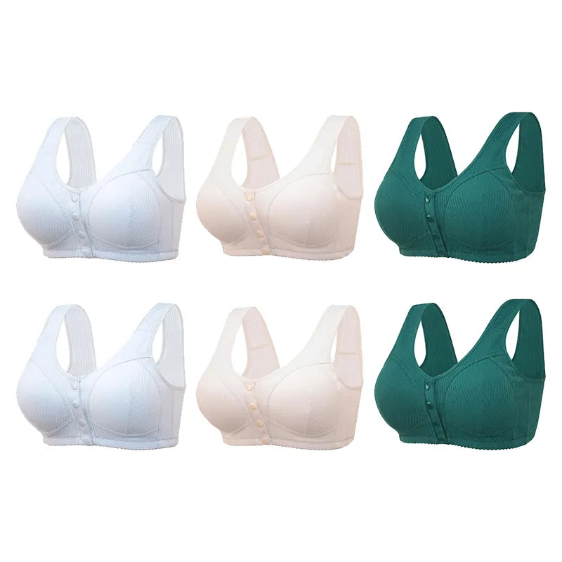 COMFORTABLE FRONT-CLOSURE WIRELESS PLUS SIZE BUTTON BRA - BUY 1 GET 3 (3PACKS)