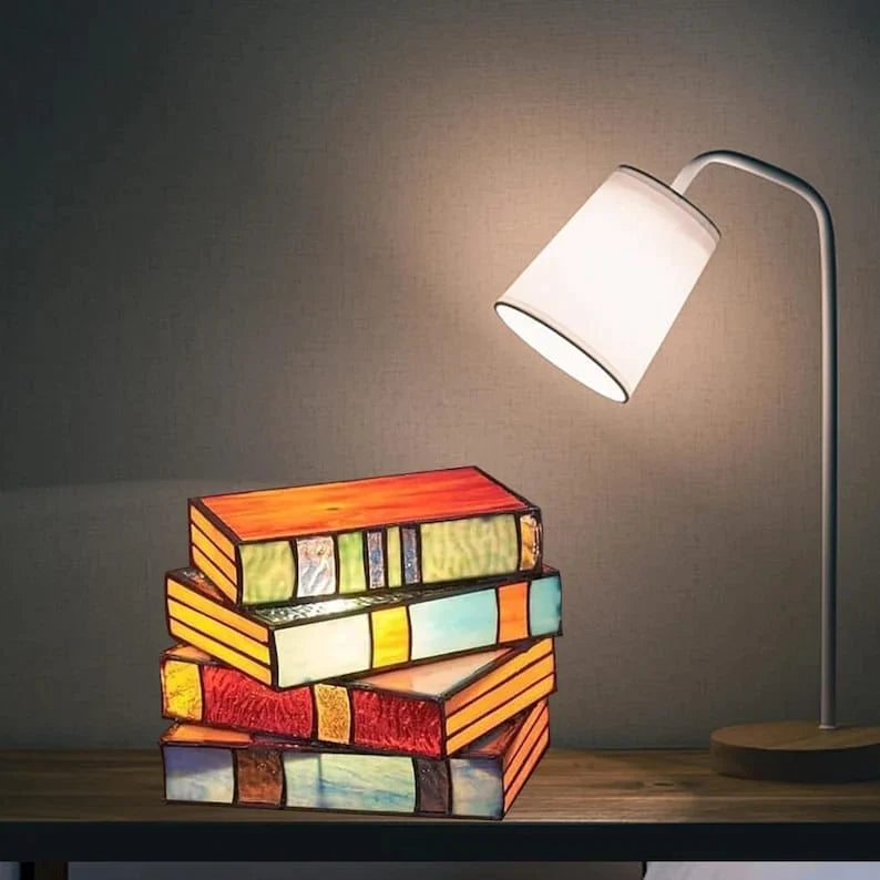 Stained Glass Stacked Books Lamp