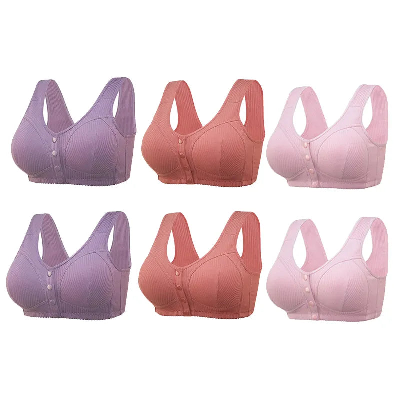 COMFORTABLE FRONT-CLOSURE WIRELESS PLUS SIZE BUTTON BRA - BUY 1 GET 3 (3PACKS)