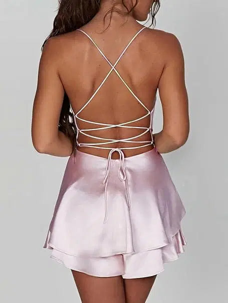 Backless Satin Flair Mini Dress – Hot Sale Off 50%