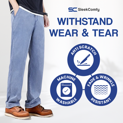 SleekComfy - All Day Comfort Straight Regular Fit Denim Trousers