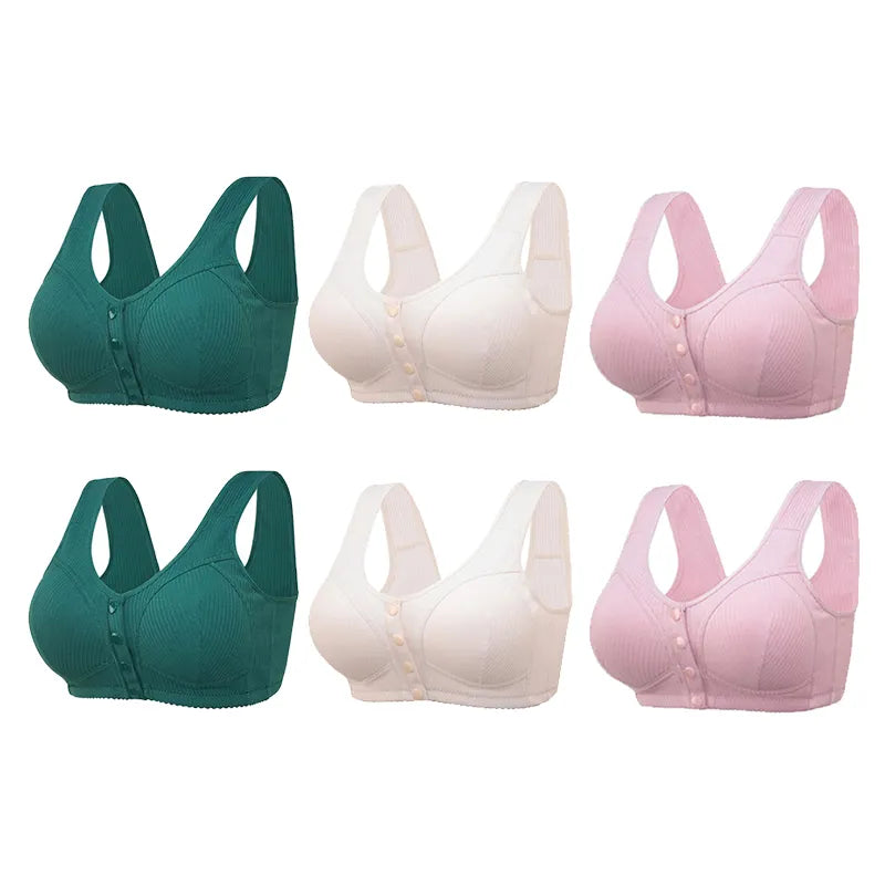 COMFORTABLE FRONT-CLOSURE WIRELESS PLUS SIZE BUTTON BRA - BUY 1 GET 3 (3PACKS)