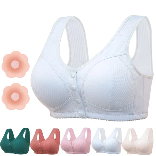 COMFORTABLE FRONT-CLOSURE WIRELESS PLUS SIZE BUTTON BRA - BUY 1 GET 3 (3PACKS)