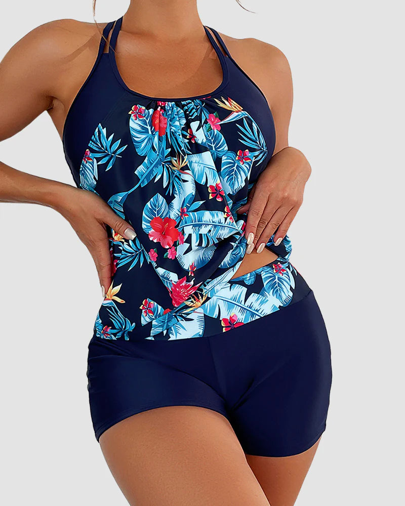 Tankini Swimsuits Tummy Control Two Piece Blouson Bathing Suit