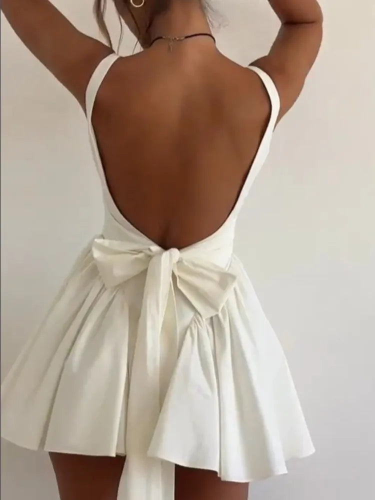 IVORY BOW MINI DRESS - Last Day Sale Off 50%