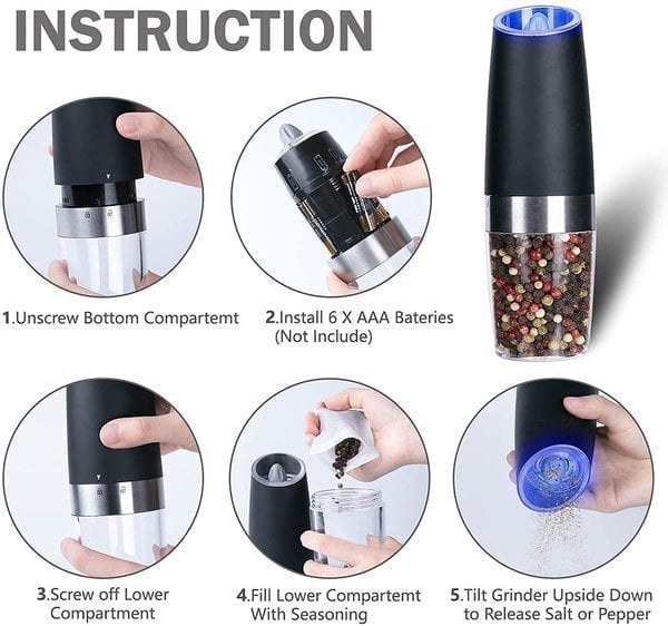 Automatic Electric Gravity Induction Salt & Pepper Grinder - Hot Sale 50% Off