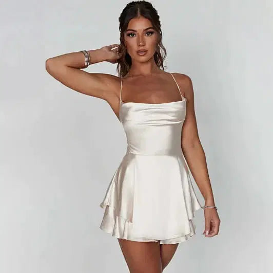 Backless Satin Flair Mini Dress – Hot Sale Off 50%