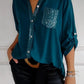 Polyester V-neck Sequin Mid-sleeve Casual Top - Hot Sale 50% Off