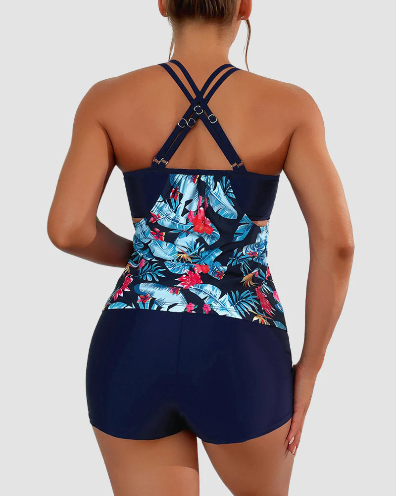 Tankini Swimsuits Tummy Control Two Piece Blouson Bathing Suit