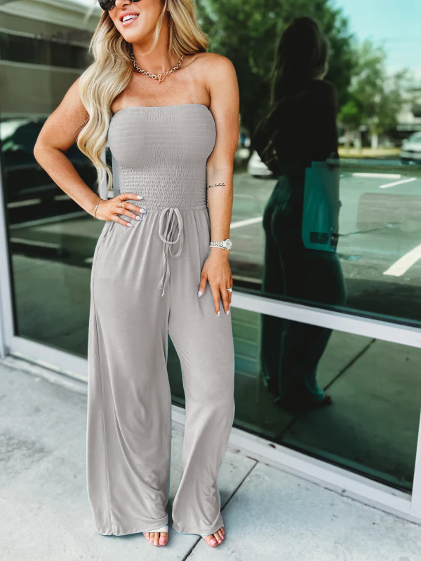 Off Shoulder Solid Color Smocked Jumpsuit (Buy 3 Free Shipping) - Last Day 50% OFF