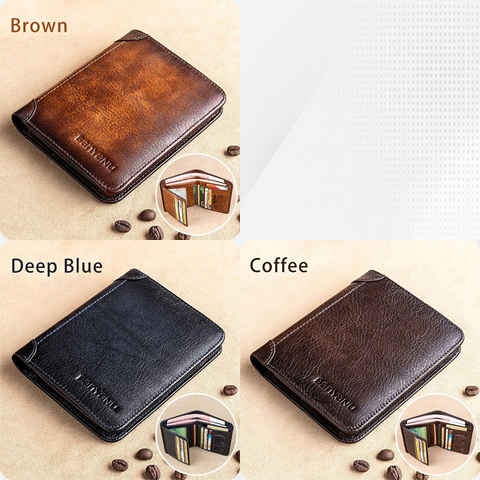 Multi-functional RFID Blocking Waterproof Durable Genuine Leather Wallet