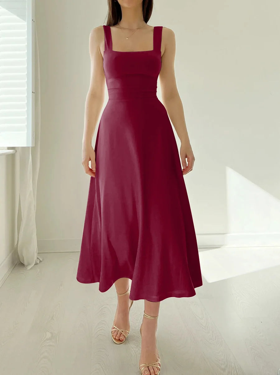 NEW WOMEN'S THICK STRAPS MIDI DRESS (BUY 2 VIP SHIPPING)