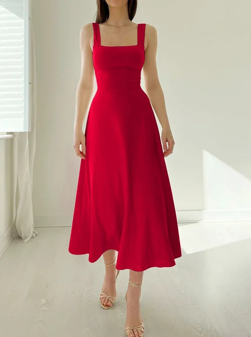 NEW WOMEN'S THICK STRAPS MIDI DRESS (BUY 2 VIP SHIPPING)