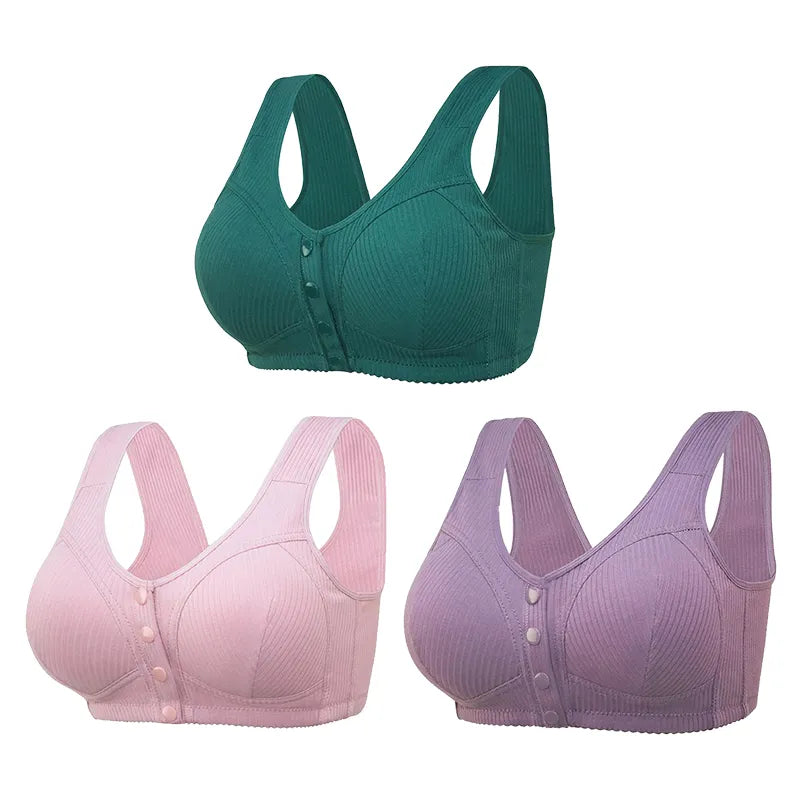 COMFORTABLE FRONT-CLOSURE WIRELESS PLUS SIZE BUTTON BRA - BUY 1 GET 3 (3PACKS)