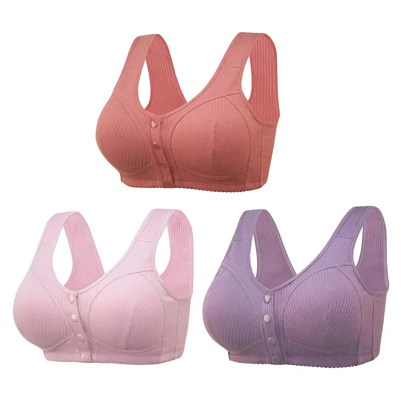 COMFORTABLE FRONT-CLOSURE WIRELESS PLUS SIZE BUTTON BRA - BUY 1 GET 3 (3PACKS)