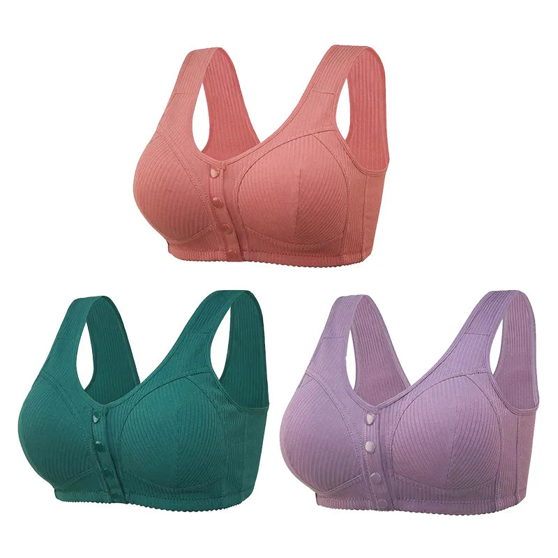 COMFORTABLE FRONT-CLOSURE WIRELESS PLUS SIZE BUTTON BRA - BUY 1 GET 3 (3PACKS)