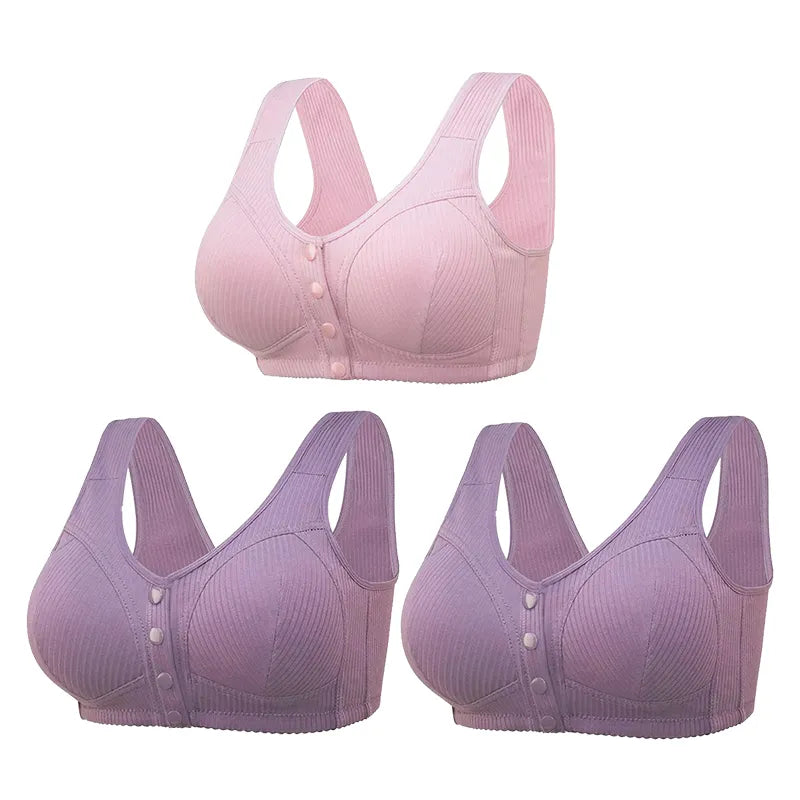 COMFORTABLE FRONT-CLOSURE WIRELESS PLUS SIZE BUTTON BRA - BUY 1 GET 3 (3PACKS)