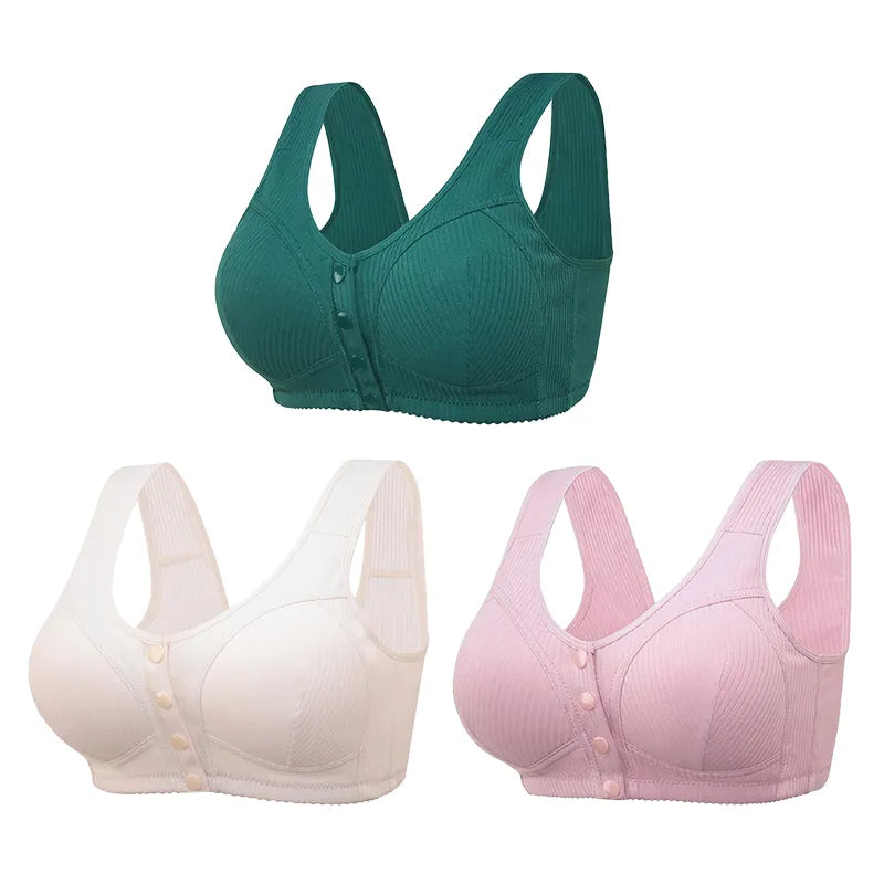 COMFORTABLE FRONT-CLOSURE WIRELESS PLUS SIZE BUTTON BRA - BUY 1 GET 3 (3PACKS)