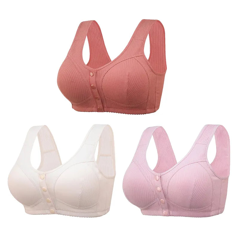 COMFORTABLE FRONT-CLOSURE WIRELESS PLUS SIZE BUTTON BRA - BUY 1 GET 3 (3PACKS)