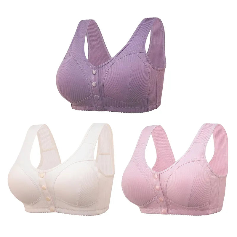 COMFORTABLE FRONT-CLOSURE WIRELESS PLUS SIZE BUTTON BRA - BUY 1 GET 3 (3PACKS)