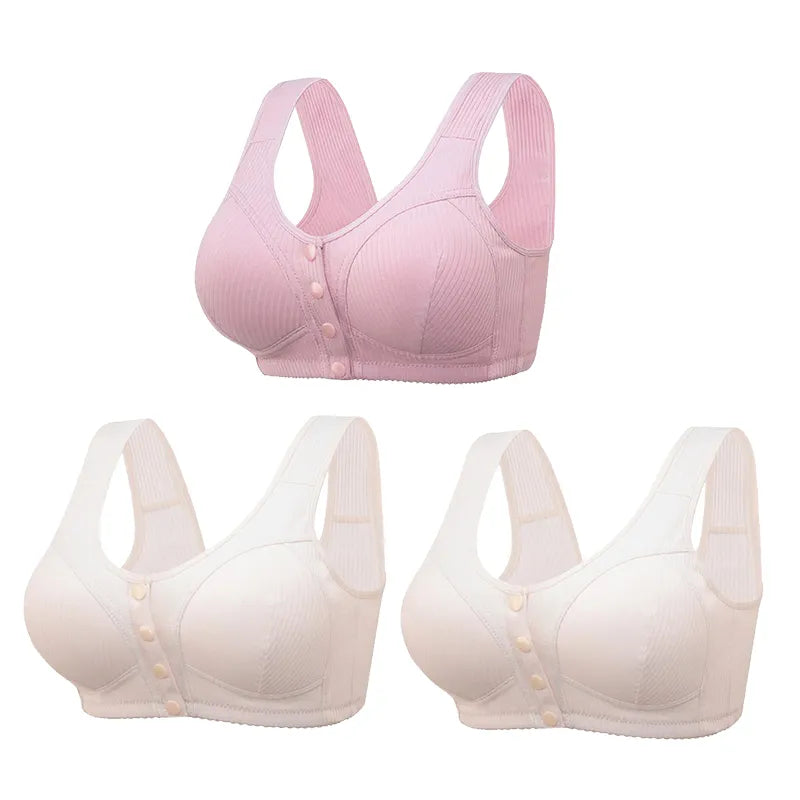 COMFORTABLE FRONT-CLOSURE WIRELESS PLUS SIZE BUTTON BRA - BUY 1 GET 3 (3PACKS)