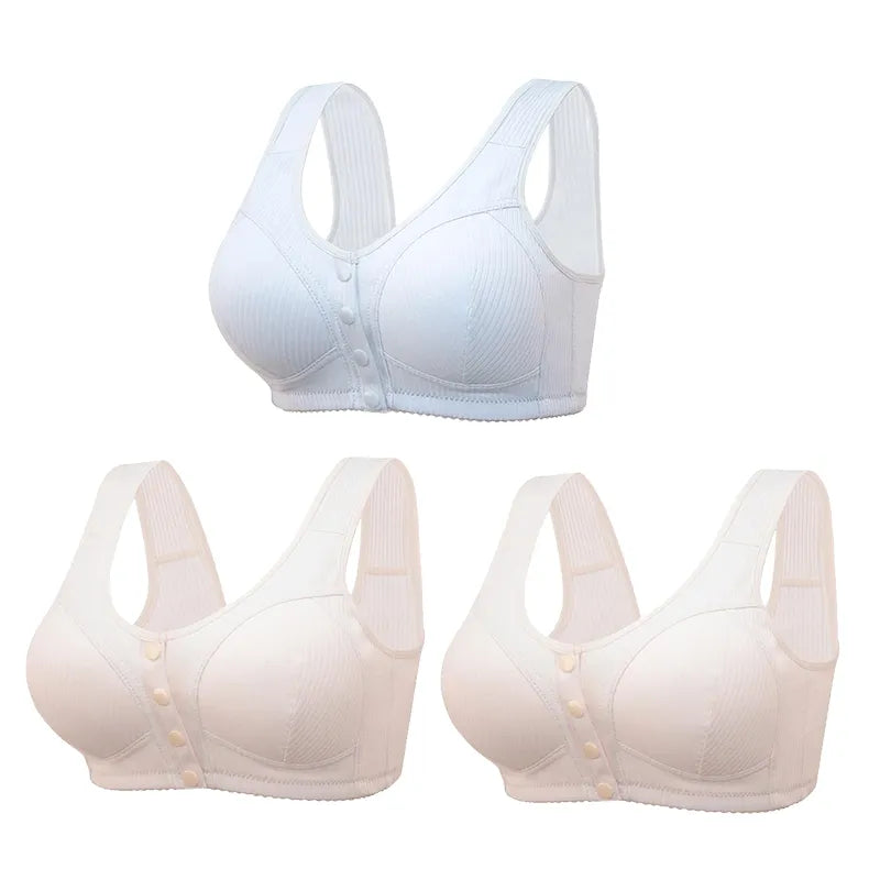 COMFORTABLE FRONT-CLOSURE WIRELESS PLUS SIZE BUTTON BRA - BUY 1 GET 3 (3PACKS)