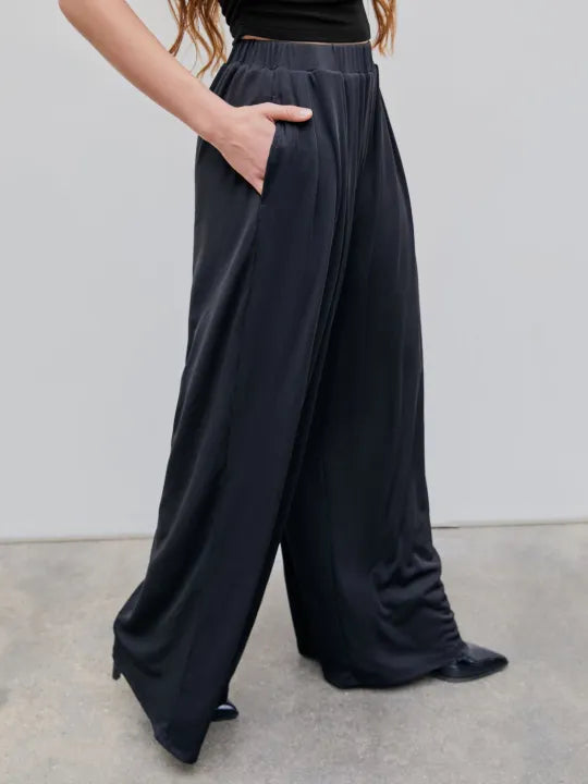 Solid Elastic Waist Wide Leg Pants (Buy 2 VIP Shipping)