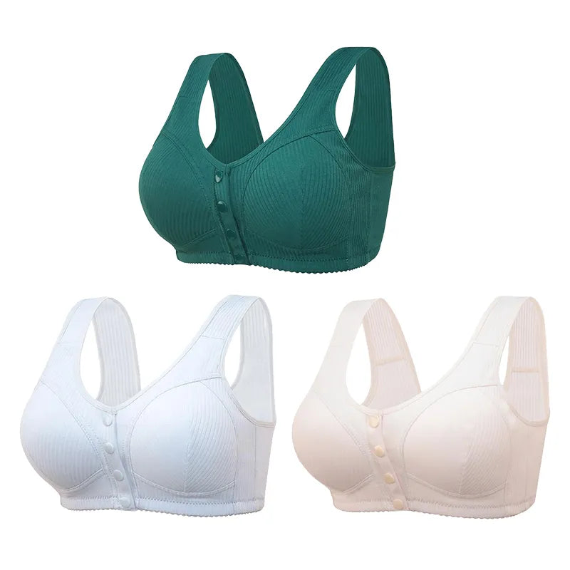 COMFORTABLE FRONT-CLOSURE WIRELESS PLUS SIZE BUTTON BRA - BUY 1 GET 3 (3PACKS)