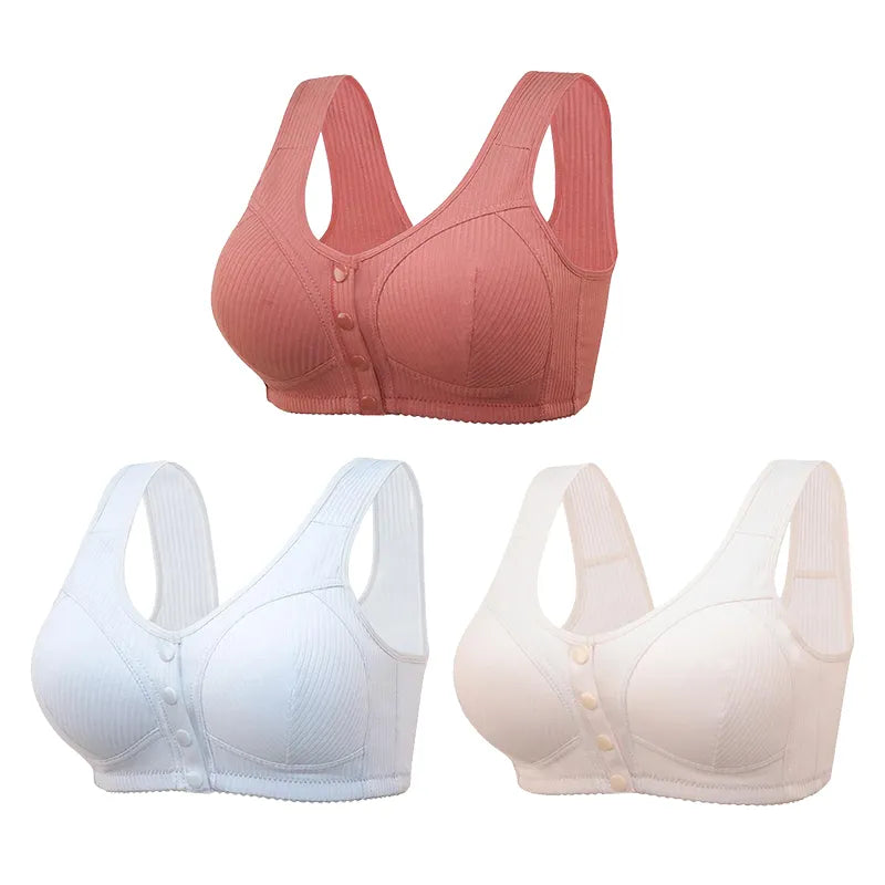 COMFORTABLE FRONT-CLOSURE WIRELESS PLUS SIZE BUTTON BRA - BUY 1 GET 3 (3PACKS)