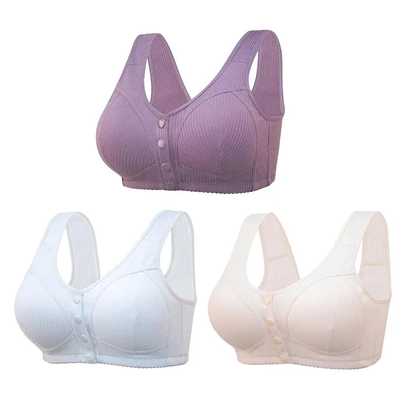 COMFORTABLE FRONT-CLOSURE WIRELESS PLUS SIZE BUTTON BRA - BUY 1 GET 3 (3PACKS)